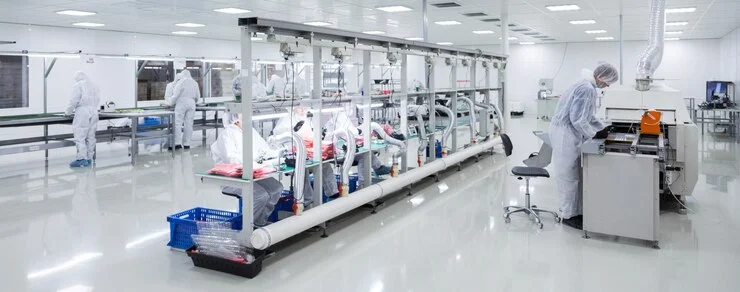 factory-workers-white-lab-suits-black-latex-gloves-working-1 product